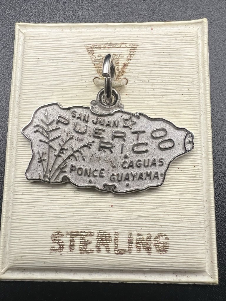Vintage Nos Puerto Rico Map Sterling Silver Charm